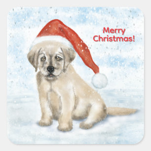 Pegatina Cuadrada Cachorro de Navidad