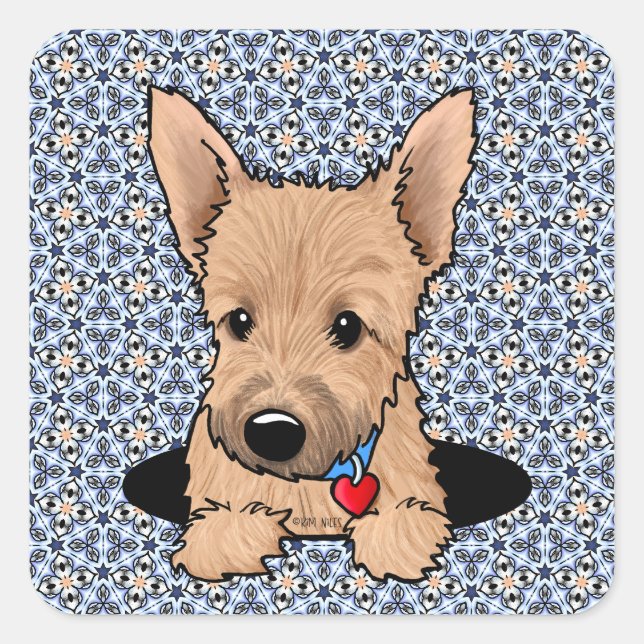 Pegatina Cuadrada Cachorro de Norwich Terrier (Anverso)