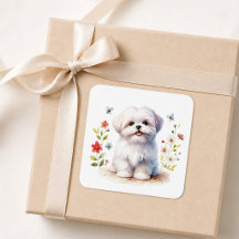Cachorro de raza Shih Tzu Floral Acuarela