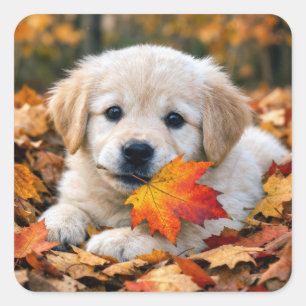 Pegatina Cuadrada Cachorro Golden Retriever de Octubre