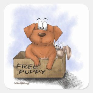 Pegatina Cuadrada Cachorro Gratis Más 1 Dibujo Animado