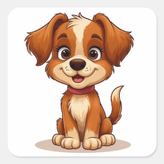Pegatina Cuadrada Cachorro Marrón Adorable Para Amantes de los Perro
