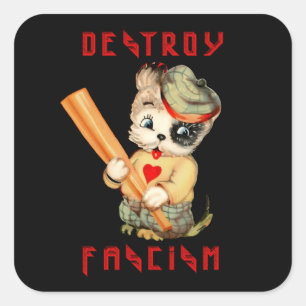 Pegatina Cuadrada Cachorro retro - Destruir el fascismo