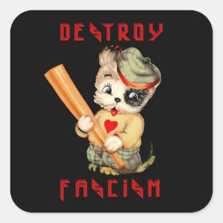 Pegatina Cuadrada Cachorro retro - Destruir el fascismo