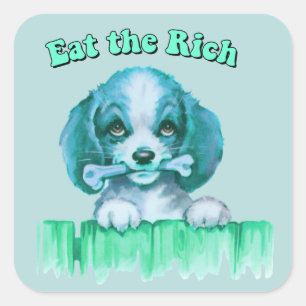 Pegatina Cuadrada Cachorro retro lindo - Comer a los ricos