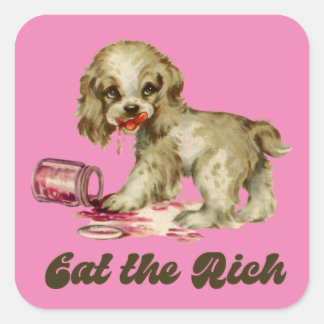 Pegatina Cuadrada Cachorro retro lindo - Comer a los ricos