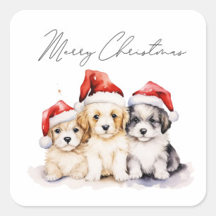 Pegatina Cuadrada Cachorros de Navidades superadorables