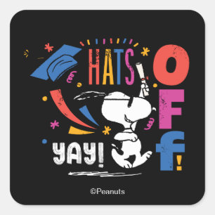 Pegatina Cuadrada Cachorros Snoopy Sombreros Fuera Para Ti Graduació