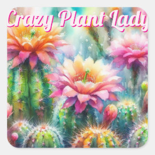 Pegatina Cuadrada Cacti Suculento de Flores de Agua