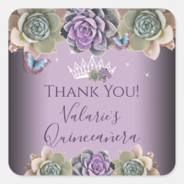 Pegatina Cuadrada Cactus and Butterfly Elegante Quinceanera Square S