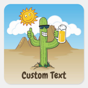 Pegatina Cuadrada Cactus con cerveza