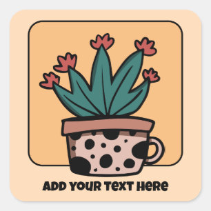 Pegatina Cuadrada Cactus de dibujos animados lindo personalizado
