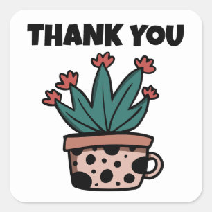 Pegatina Cuadrada Cactus de dibujos animados lindos gracias
