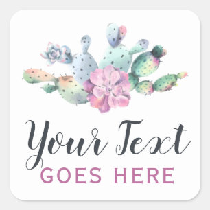 Pegatina Cuadrada Cactus de higo chumbo bohemio acuarela