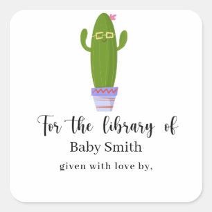 Pegatina Cuadrada Cactus divertido - Biblioteca para Baby Shower