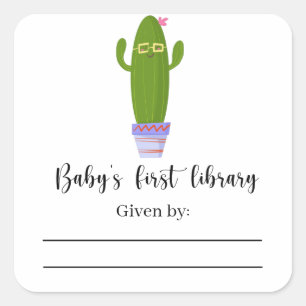 Pegatina Cuadrada Cactus divertido - Ex libris para Baby Shower