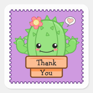 Pegatina Cuadrada Cactus Kawaii Gracias