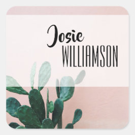 Pegatina Cuadrada Cactus rosado moderno