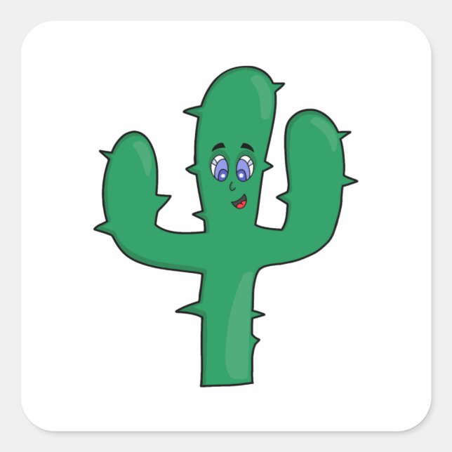Pegatina Cuadrada Cactus sonriente (Anverso)