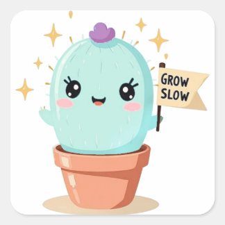 Pegatina Cuadrada Cactus StickerCrecer lento - Plan Kawaii Pastel