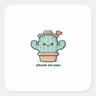 Pegatina Cuadrada Cactus Stuck On You Diseño de planta linda 