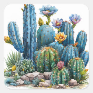 Pegatina Cuadrada Cactus y suculentos