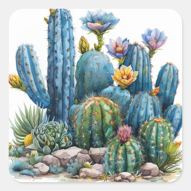 Pegatina Cuadrada Cactus y suculentos (Anverso)
