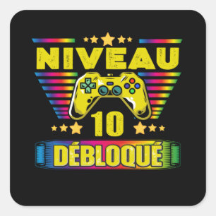 Pegatina Cuadrada Cadeau 10 ans Anniversario Gamer Niveau 10