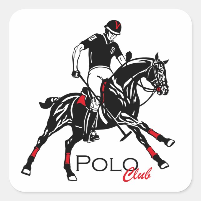 Pegatina Cuadrada cadena de claves del club de polo ecuestre (Anverso)