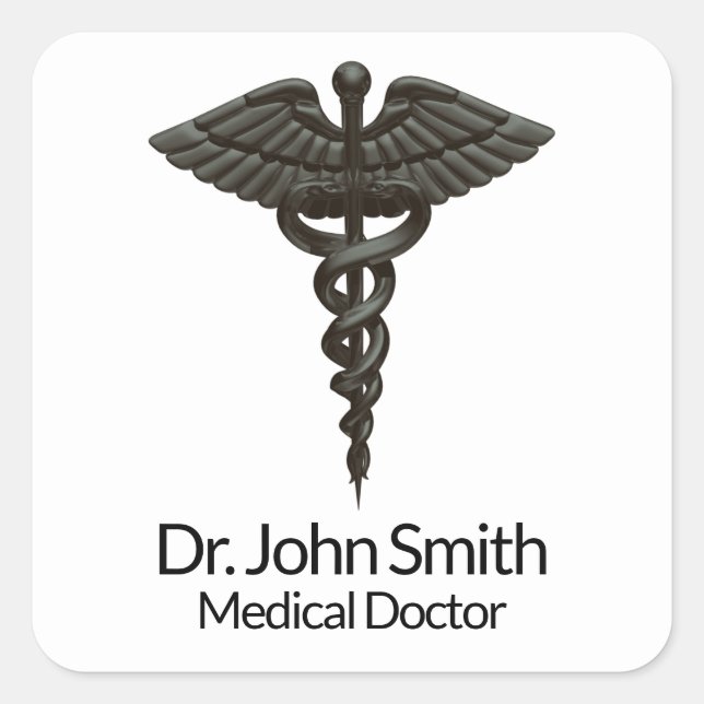 Pegatina Cuadrada Caducto médico simple profesional Blanco negro (Anverso)