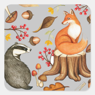 Pegatina Cuadrada Cae deja a Badger y Fox