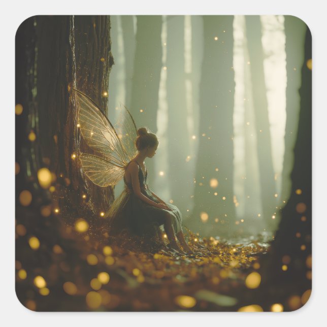 Pegatina Cuadrada Cae del bosque mágico encantado de hadas en otoño  (Anverso)