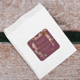 Pegatina Cuadrada Caer Enamorada Caída Floral Borgoña Elegante Boho