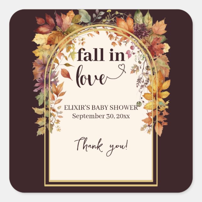 Pegatina Cuadrada Caer Enamorada Del Bebé El Otoño Deja La Ducha (Anverso)