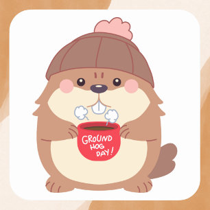 Pegatina Cuadrada Café acogedor en el Día de la Groundhog