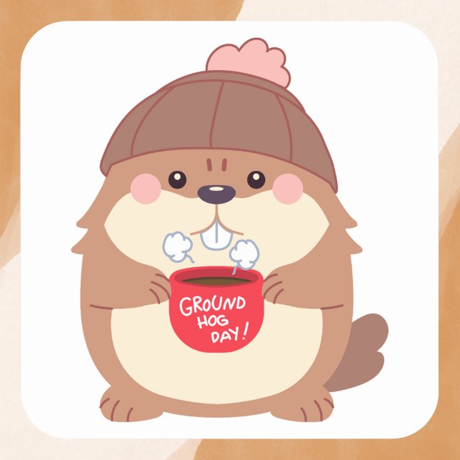 Pegatina Cuadrada Café acogedor en el Día de la Groundhog (Subido por el creador)