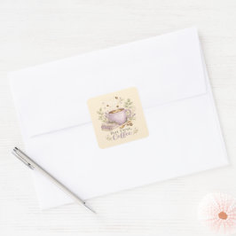 Pegatina Cuadrada Café Acuarela Lavanda Acogedor