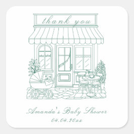 Pegatina Cuadrada Cafe Bebe Bienvenida Baby Shower
