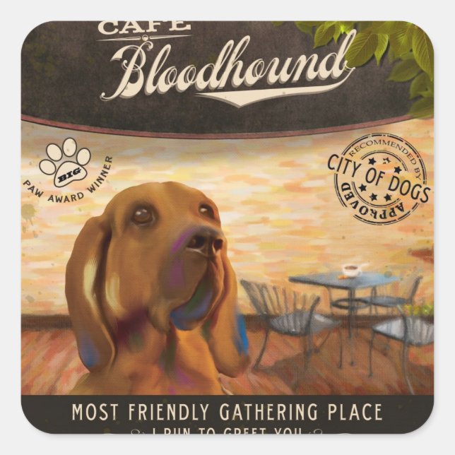 Pegatina Cuadrada Café Bloodhound (Anverso)