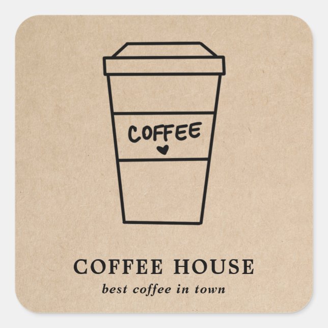 Pegatina Cuadrada Café café simple y marrón moderno (Anverso)
