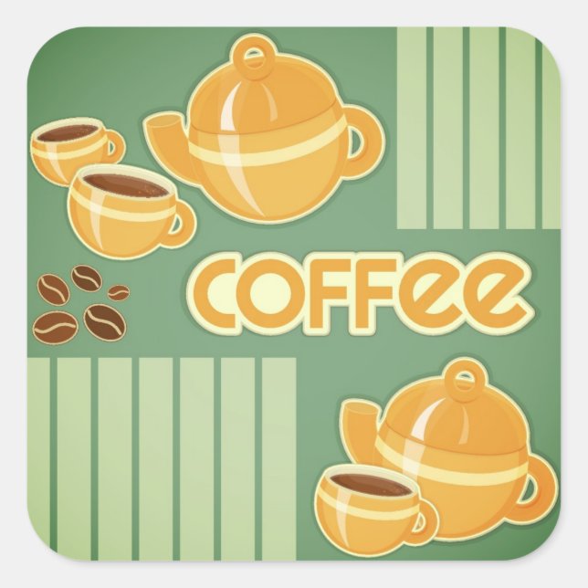 Pegatina Cuadrada Café, Café Y Café (Anverso)