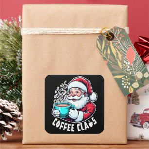 Pegatina Cuadrada Café Claus Santa Bebida Caliente