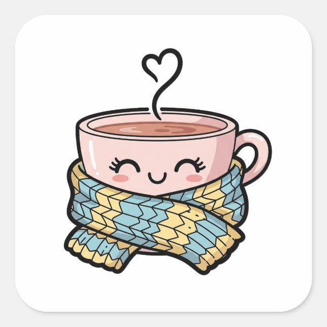 Pegatina Cuadrada Café de Consuelo Kawaii (Anverso)