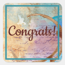 Pegatina Cuadrada Café de medios mixtos Felicitaciones a Diario basu