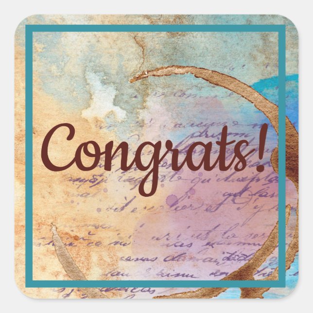 Pegatina Cuadrada Café de medios mixtos Felicitaciones a Diario basu (Anverso)