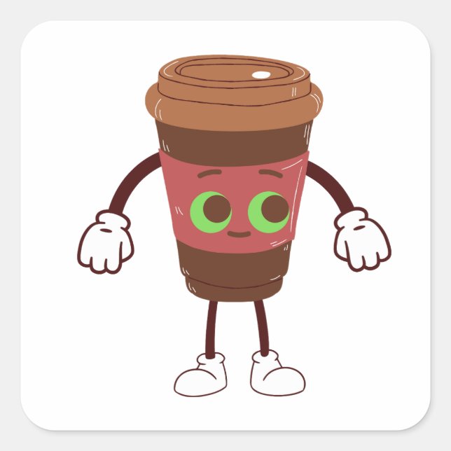 Pegatina Cuadrada café de viaje mágico marrón (Anverso)