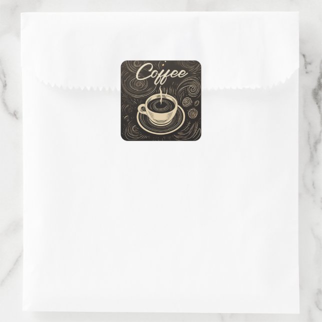 Pegatina Cuadrada Café Elegance: Rótulo caliente de café de empresa (Bolso)
