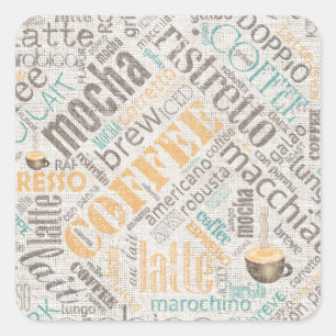 Pegatina Cuadrada Café en Burlap Word Cloud ID283 Verde azulado