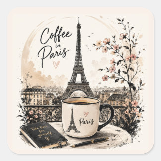 Pegatina Cuadrada Café en París Arte de Taza de la Torre Eiffel – El