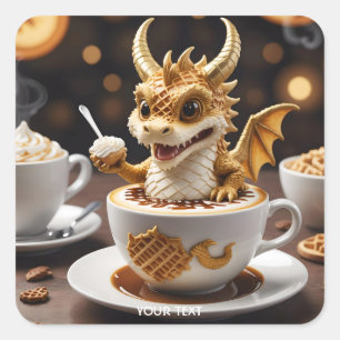 Pegatina Cuadrada Café Fantasy Cute Waffle Dragon